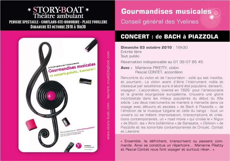 Gourmandises mucicales, rencontre du violon et de l'accordéon sur la péniche théâtre Story-Boat de Conflans-Sainte-Honorine (78)