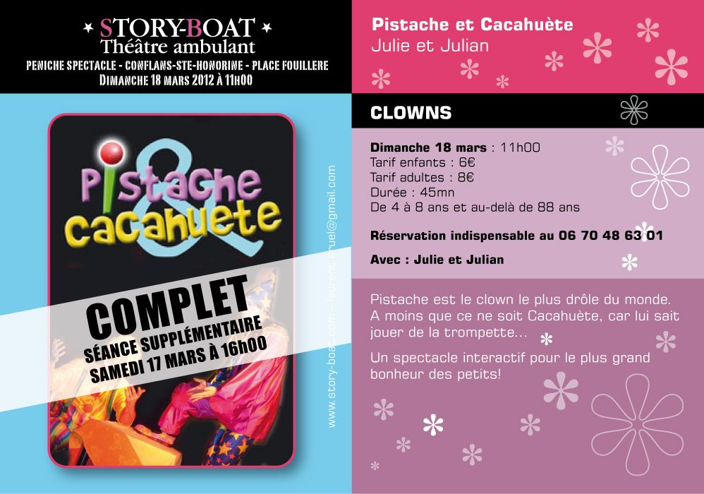 Les clowns Pistache est Cacahu&egrave;te pour les petits sur le Story-Boat