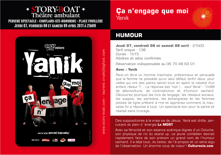 Yanik sur le Story-Boat, un one-man-show à Conflans